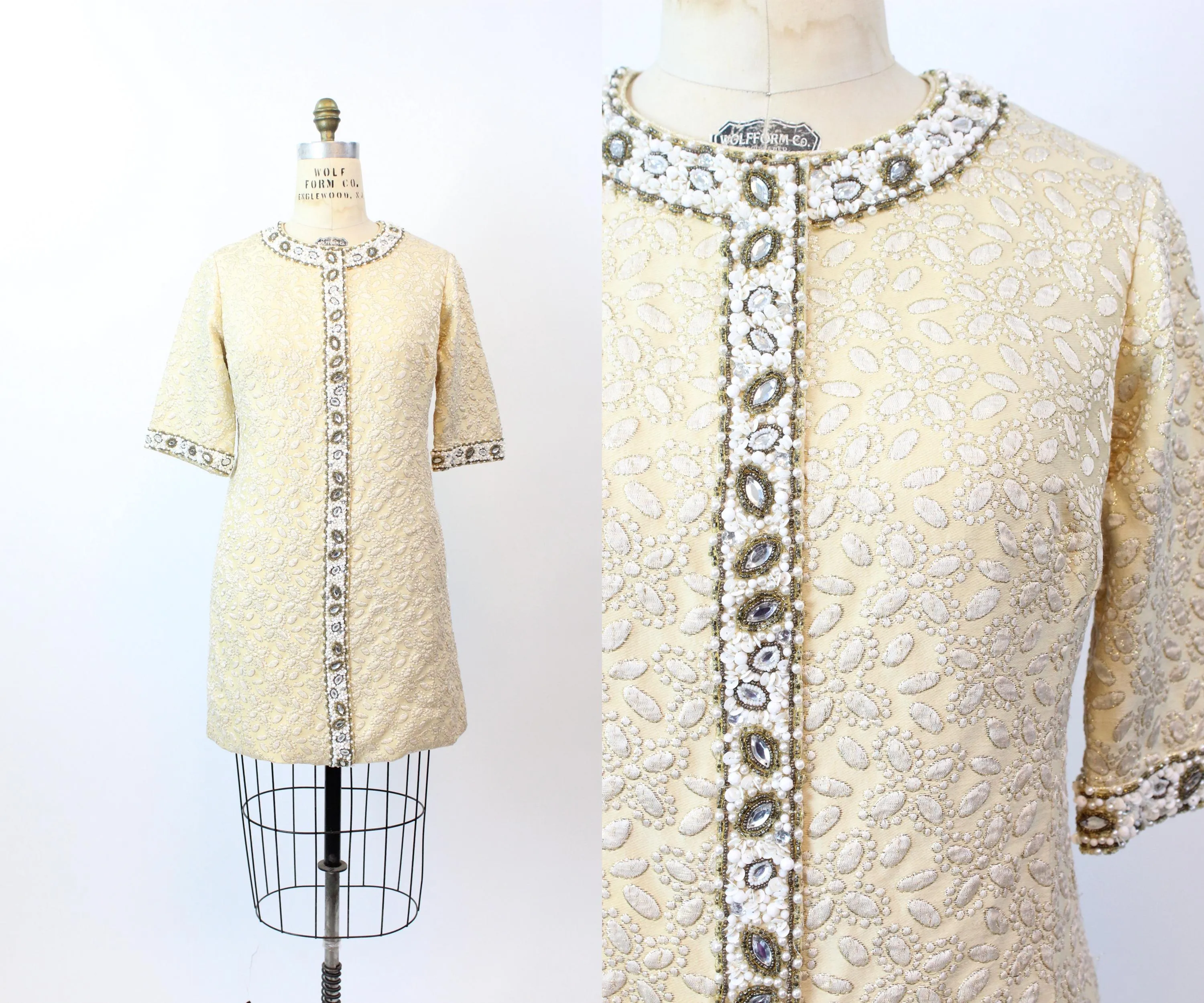 1960s I MAGNIN BEADED rhinestone mini dress medium large | new fall winter