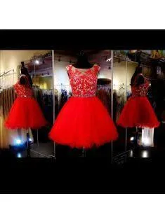 A-Line Red Appliques Tulle Short Sleeveless Mini Homecoming Dress TR0030
