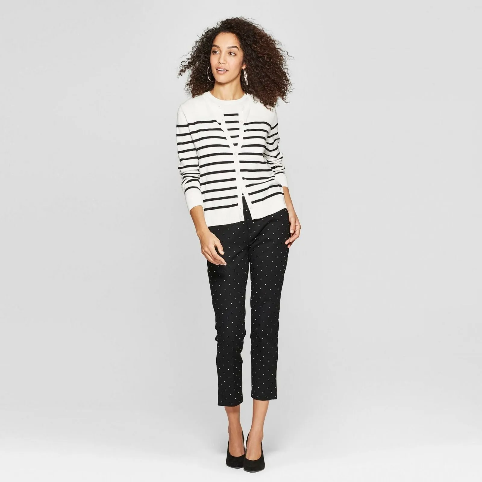 A New Day Women's Striped Long Sleeve Crew Neck Cardigan Sweater