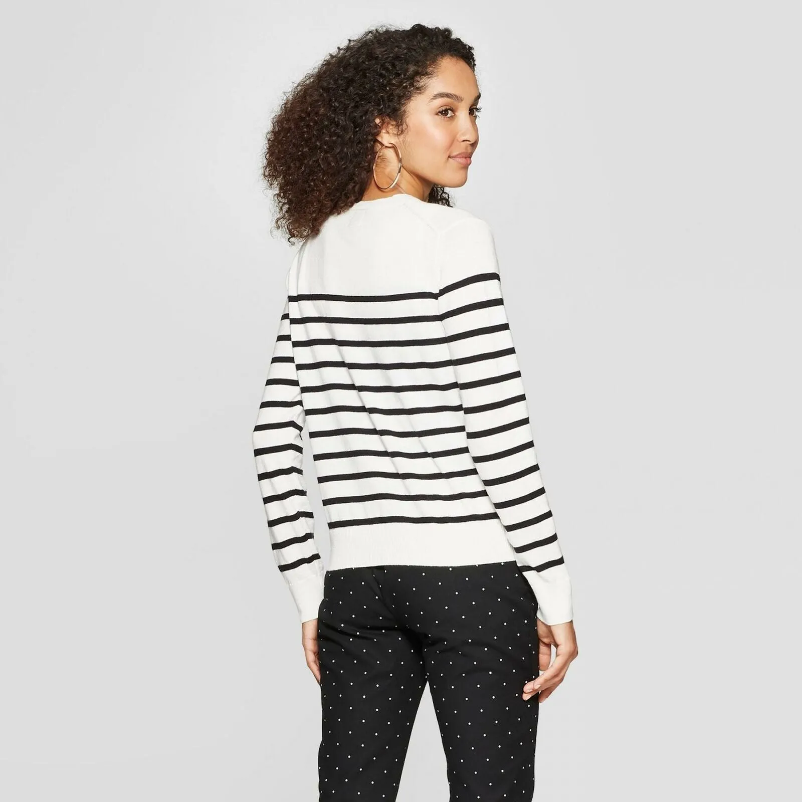 A New Day Women's Striped Long Sleeve Crew Neck Cardigan Sweater