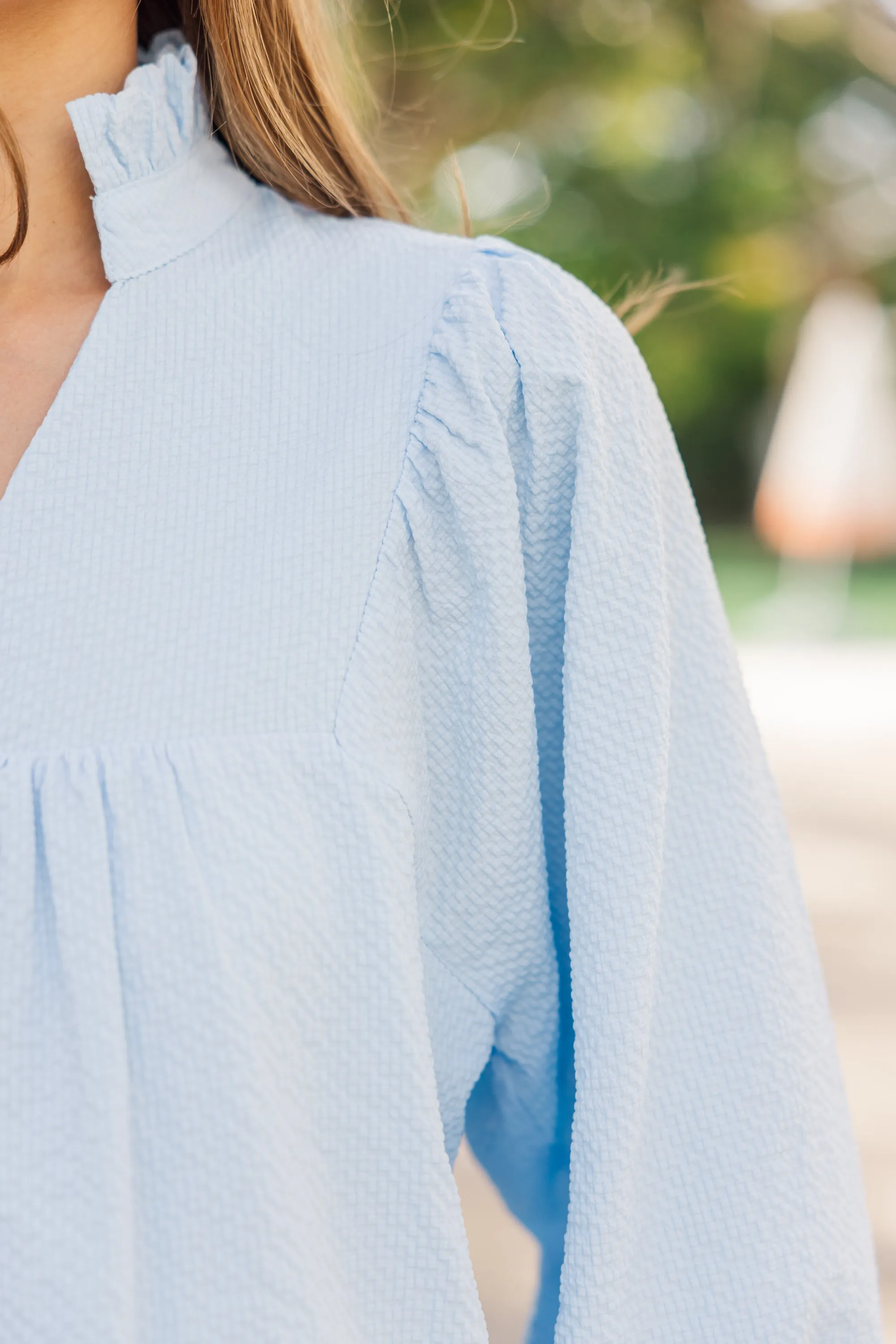 Above And Beyond Light Blue Textured Shift Dress