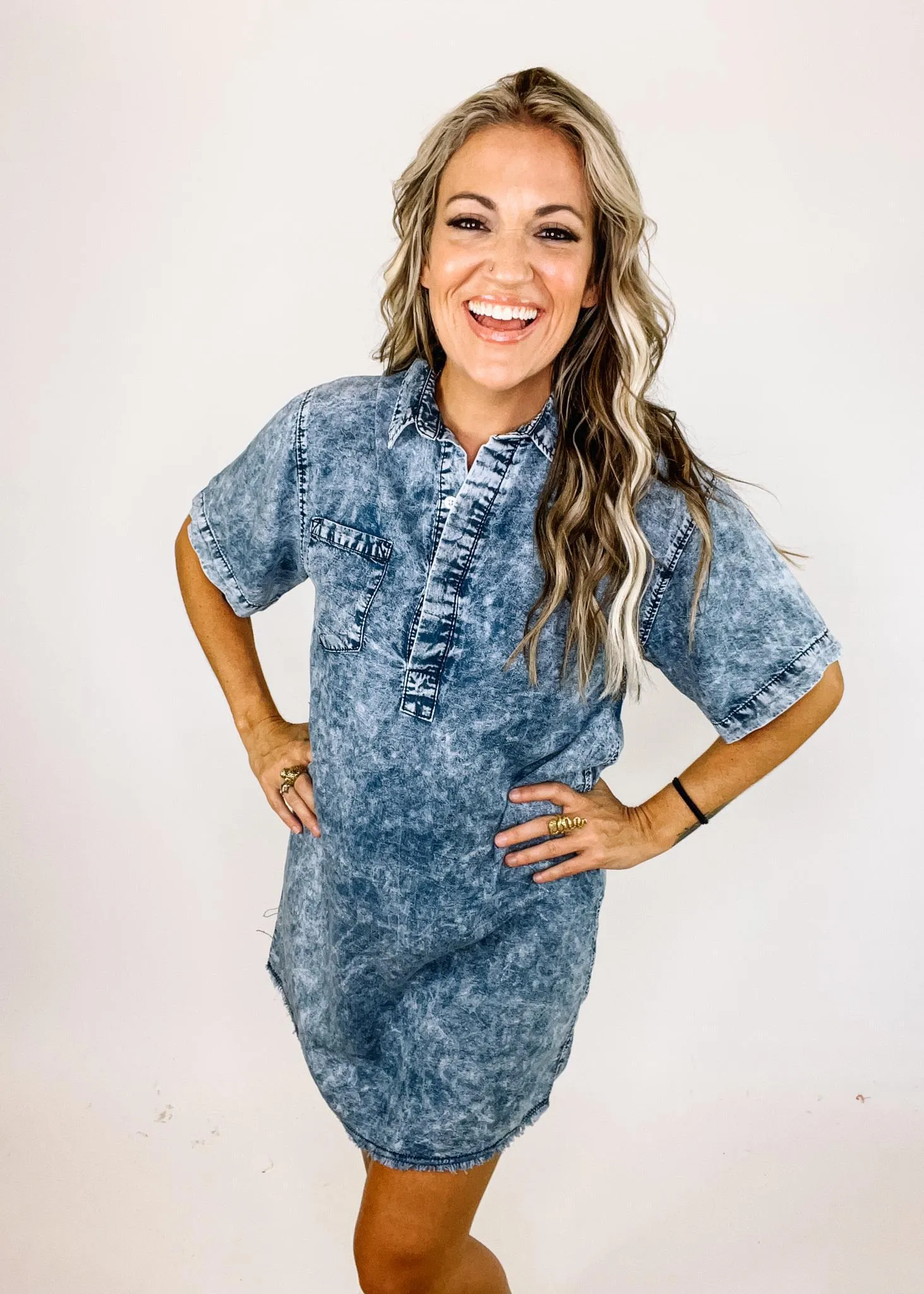 Acid Wash Denim Shirt Dress