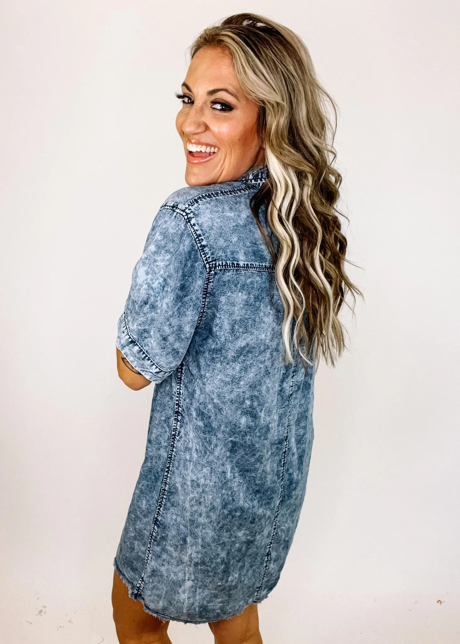 Acid Wash Denim Shirt Dress