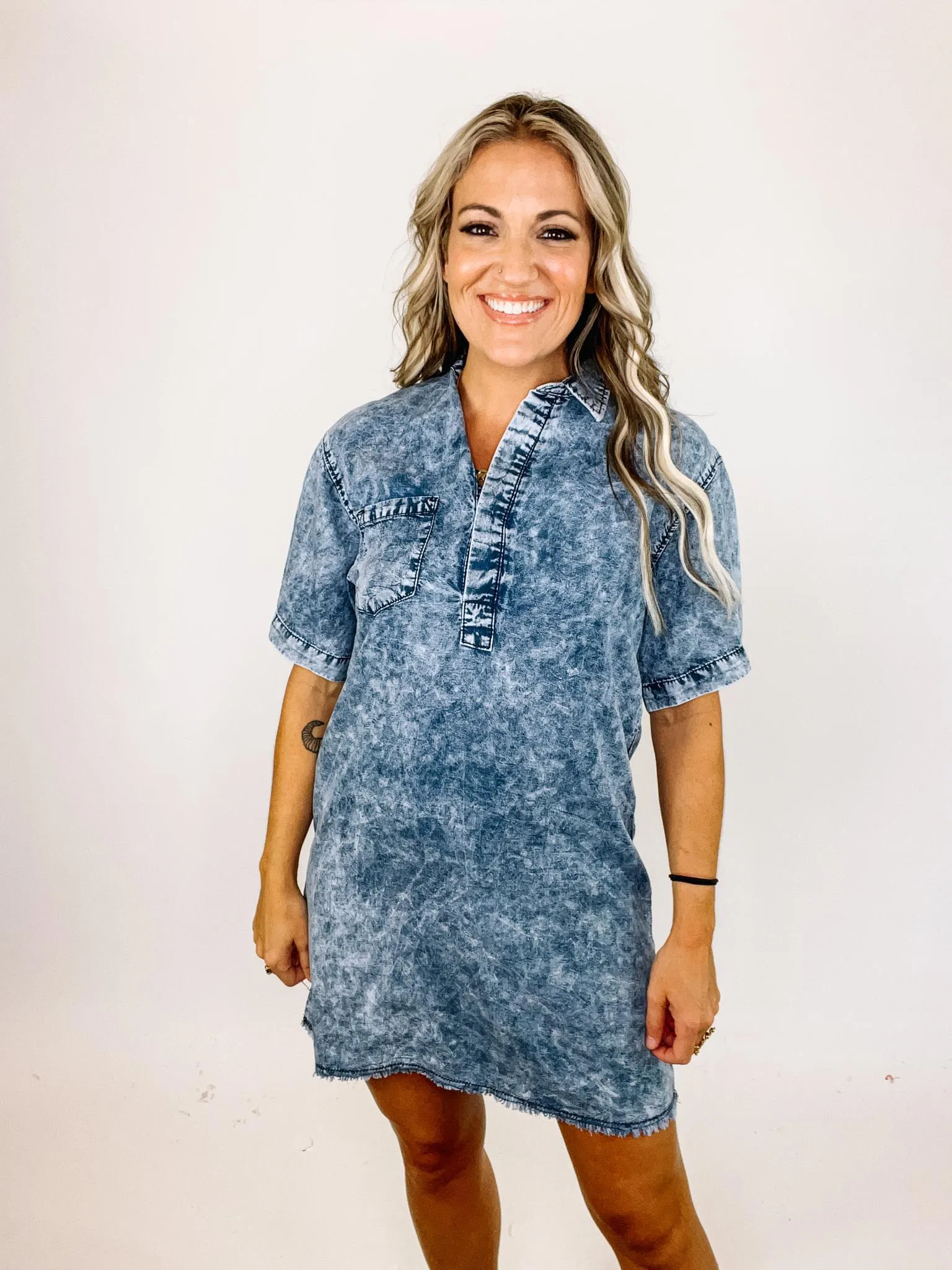 Acid Wash Denim Shirt Dress