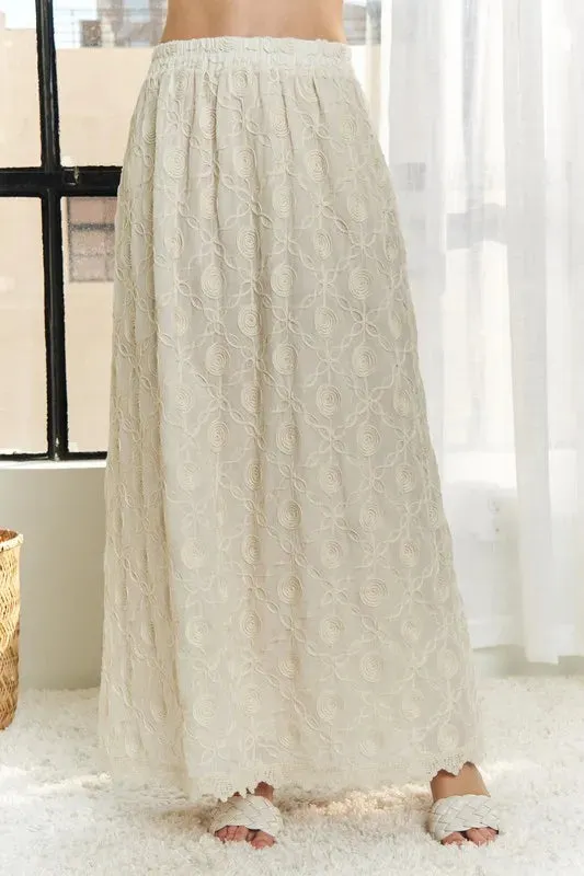 ADORA Elastic Waist Applique Maxi Skirt