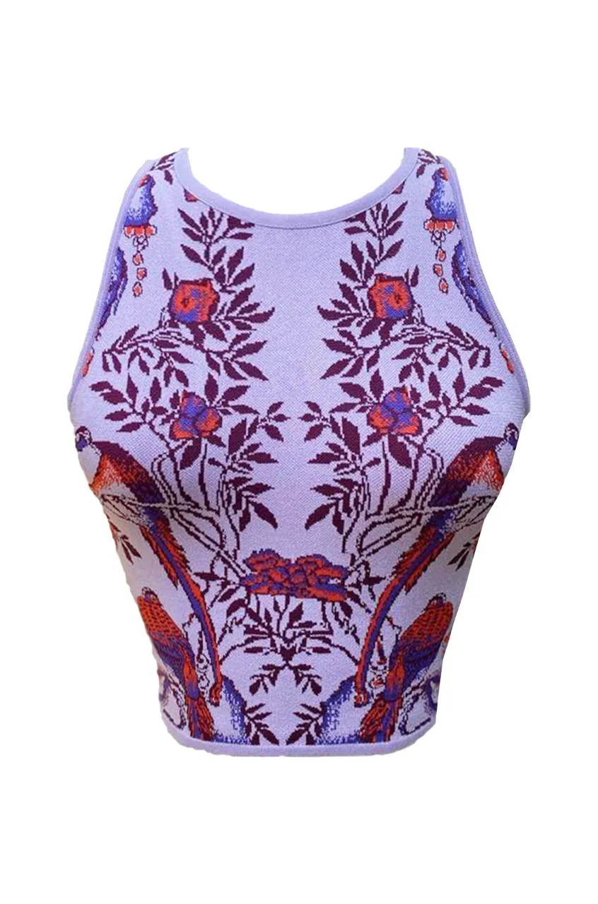 Alessia Bird Jacquard Top in Pastel Lilac