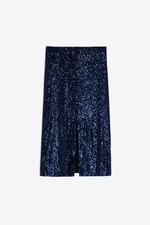 ALYONA BLUE SEQUINED MIDI SKIRT