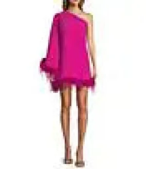 Antonio Melani Cosima Feather Trim Asymmetrical One Sleeve Shift Mini Dress