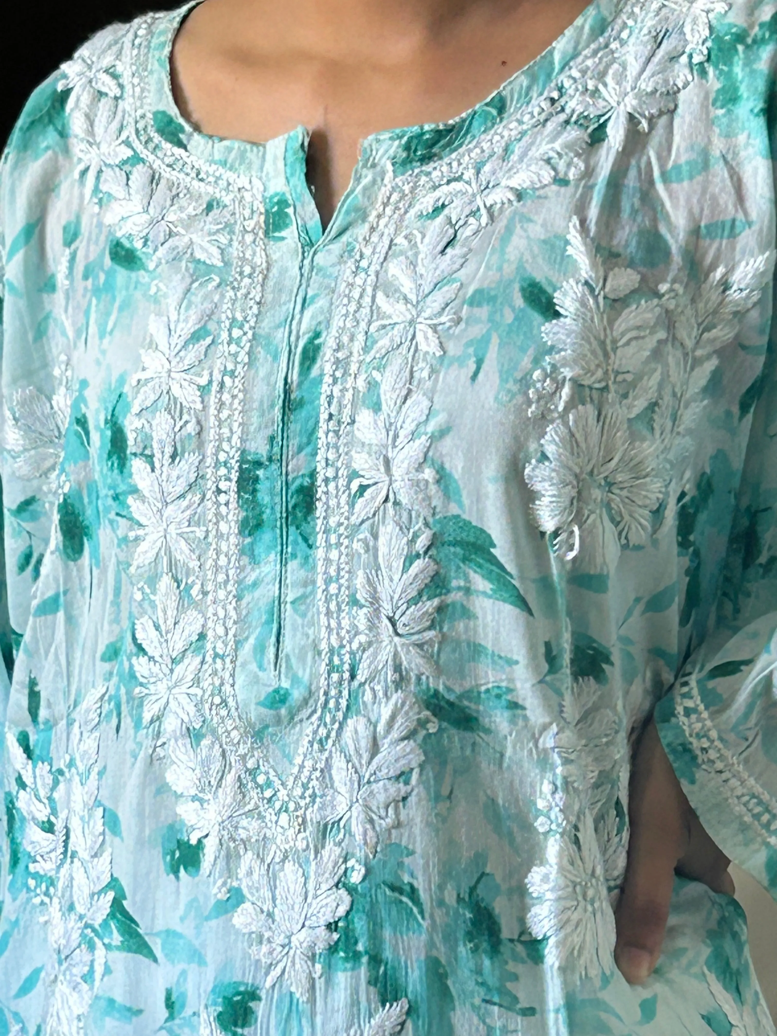 Aqua Blue Mul mul cotton chikankari kurti