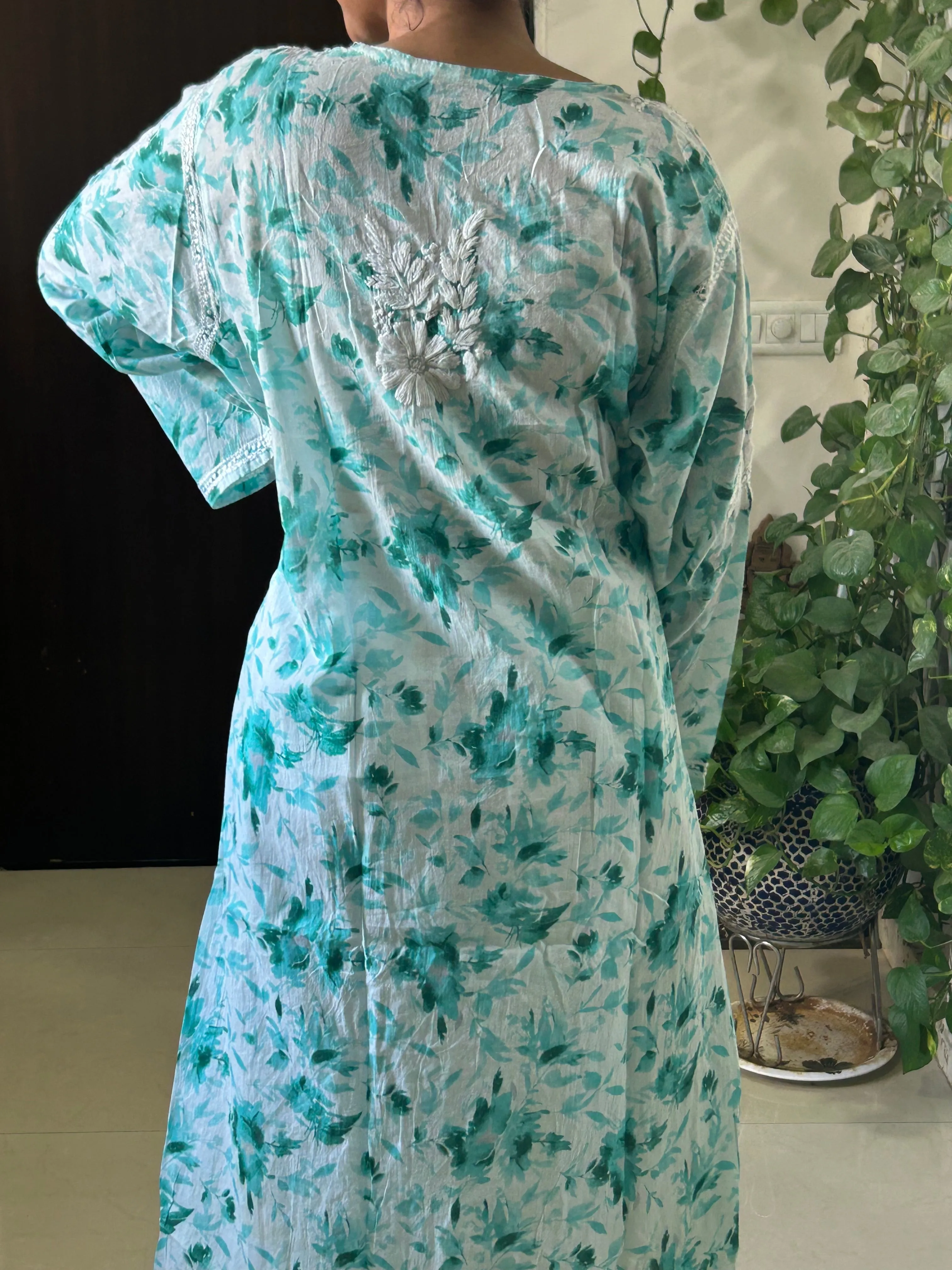 Aqua Blue Mul mul cotton chikankari kurti