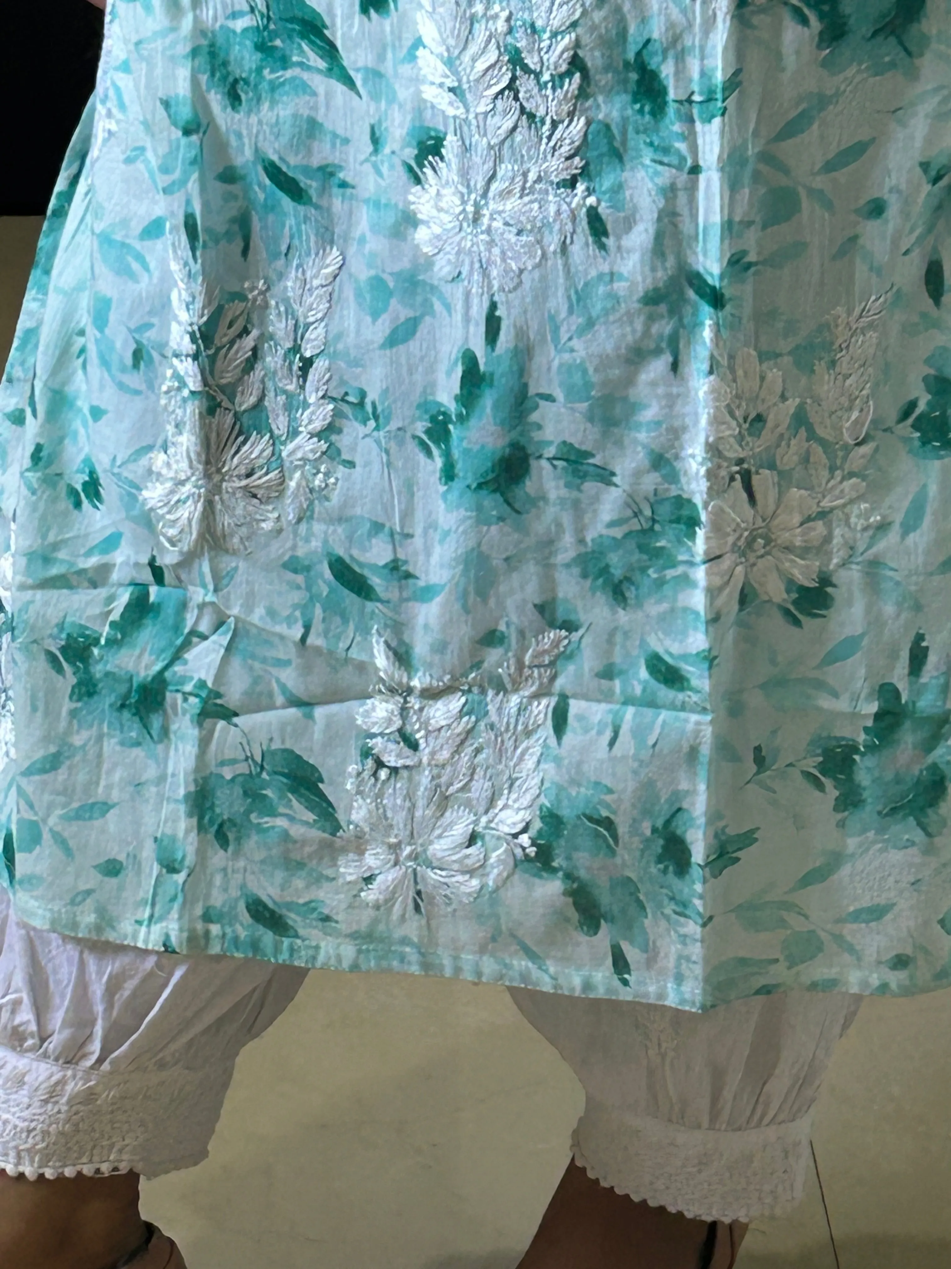 Aqua Blue Mul mul cotton chikankari kurti