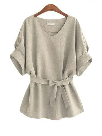 Autumn New Large Size Women's Fat MM Tie Belt Waist Slim Slimming Cotton Shirt Women's Shirt