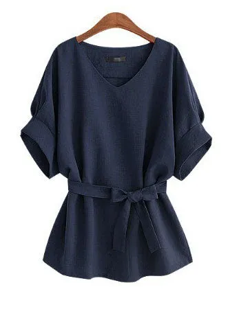 Autumn New Large Size Women's Fat MM Tie Belt Waist Slim Slimming Cotton Shirt Women's Shirt