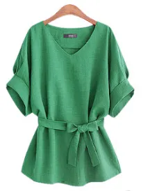 Autumn New Large Size Women's Fat MM Tie Belt Waist Slim Slimming Cotton Shirt Women's Shirt