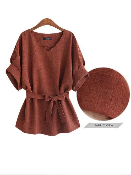 Autumn New Large Size Women's Fat MM Tie Belt Waist Slim Slimming Cotton Shirt Women's Shirt