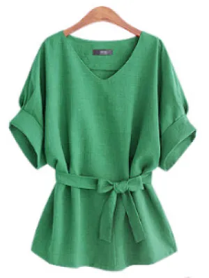 Autumn New Large Size Women's Fat MM Tie Belt Waist Slim Slimming Cotton Shirt Women's Shirt