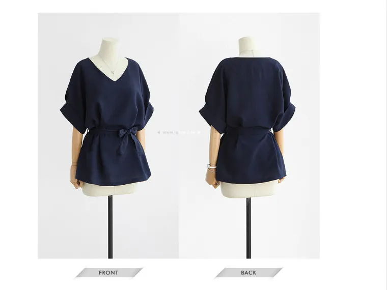 Autumn New Large Size Women's Fat MM Tie Belt Waist Slim Slimming Cotton Shirt Women's Shirt