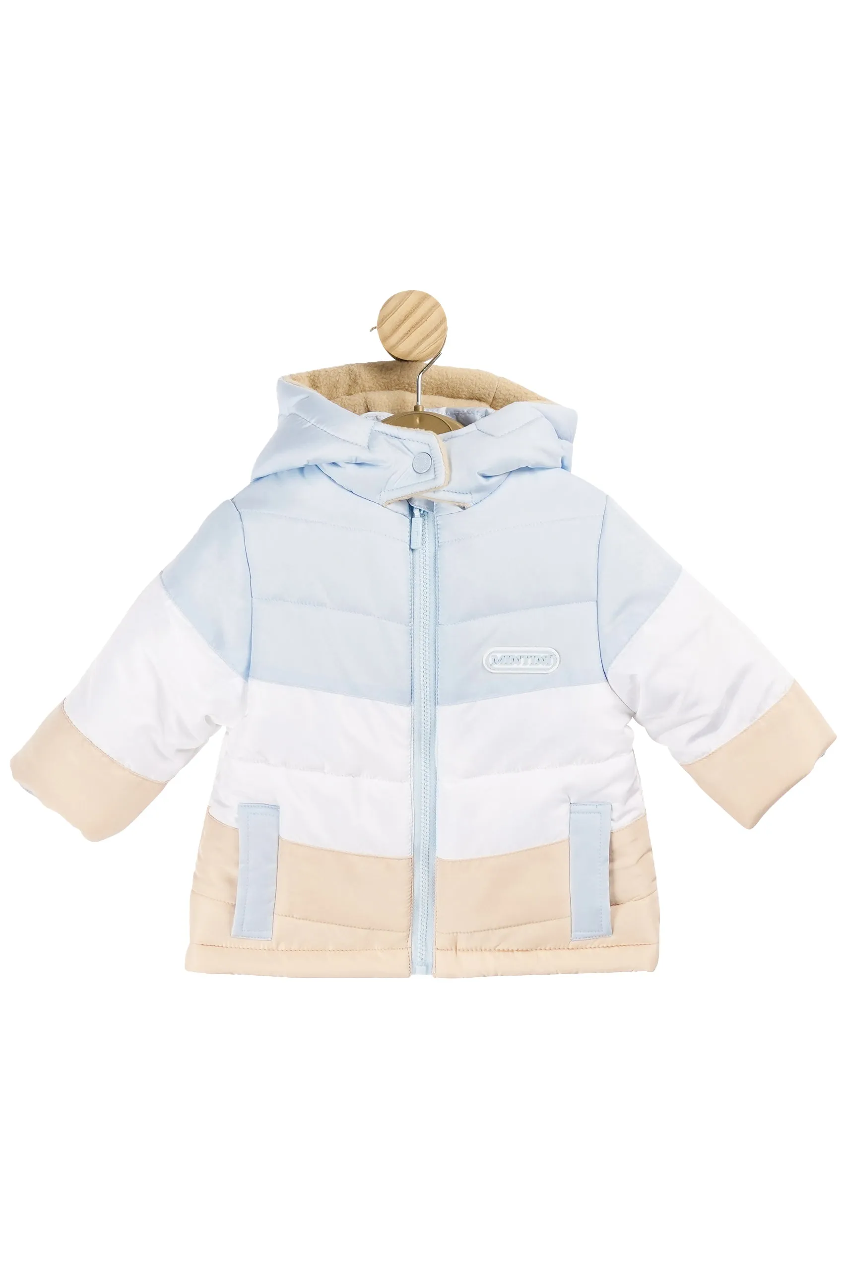 Baby Blue, White & Beige Colour Block Coat