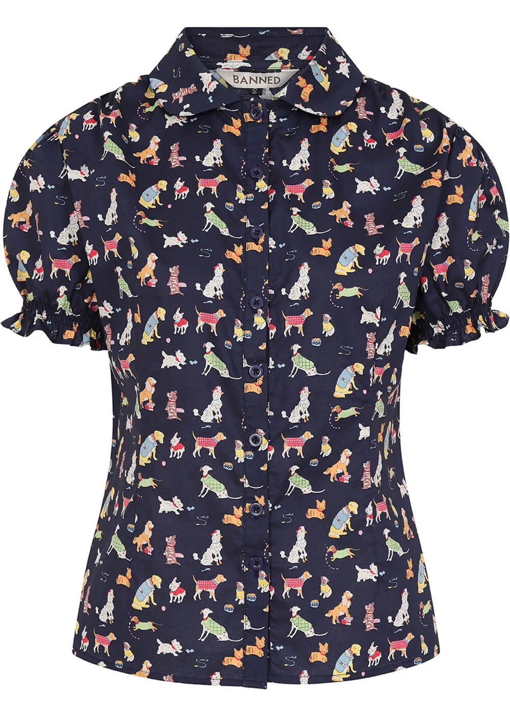 Banned Star Woof Dogs Blouse Navy Blue