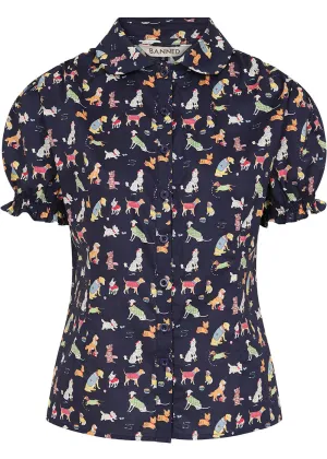 Banned Star Woof Dogs Blouse Navy Blue