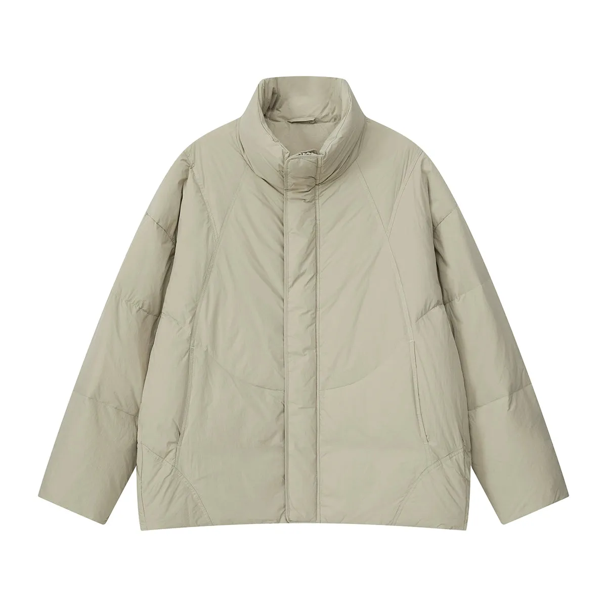 Beige High Collar Puffer Jacket