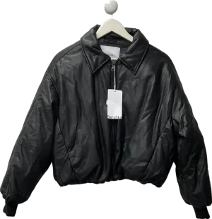 Bershka Black Leather Effect Puffer Jacket UK L
