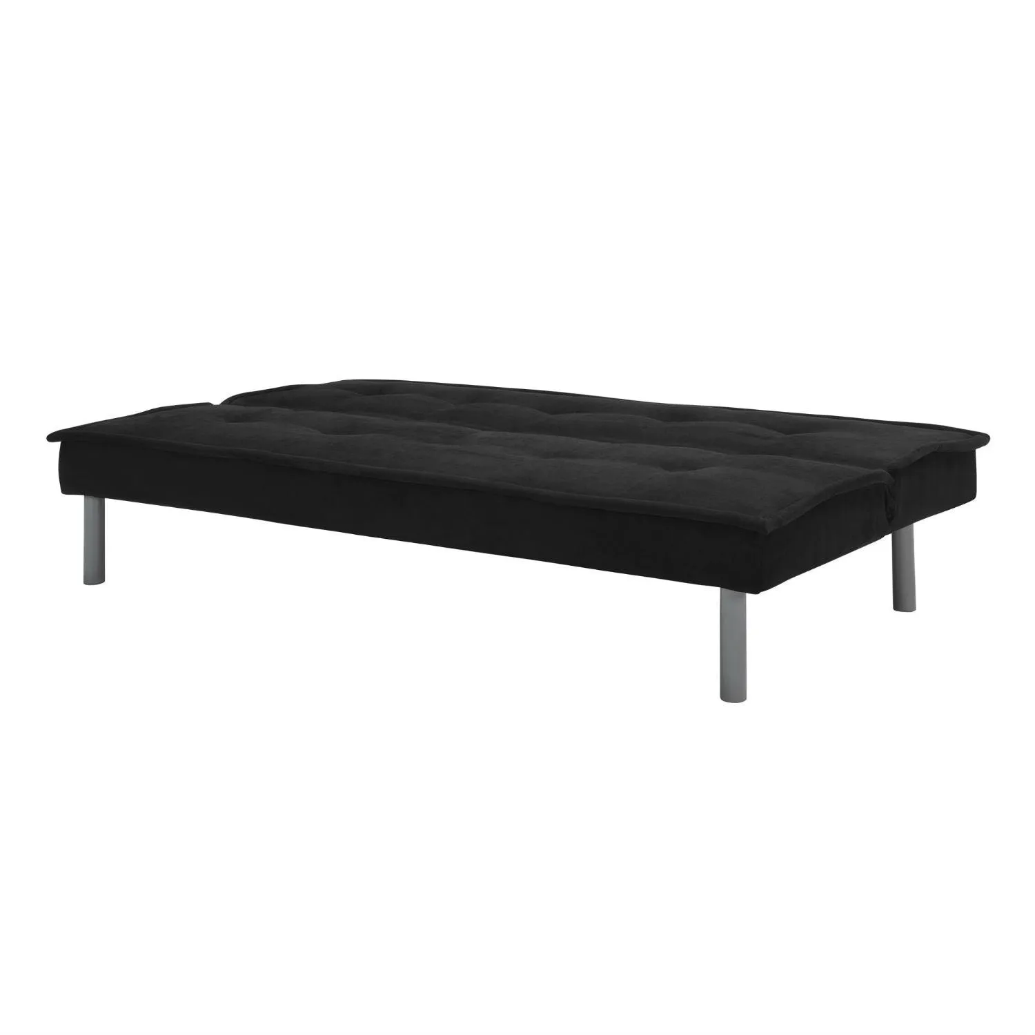 Black Microfiber Upholstered Futon Sofa Bed with Metal Legs