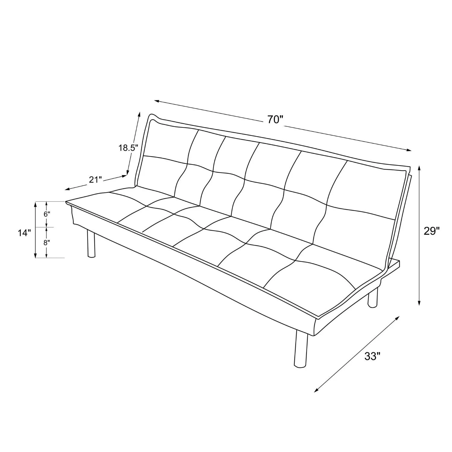 Black Microfiber Upholstered Futon Sofa Bed with Metal Legs