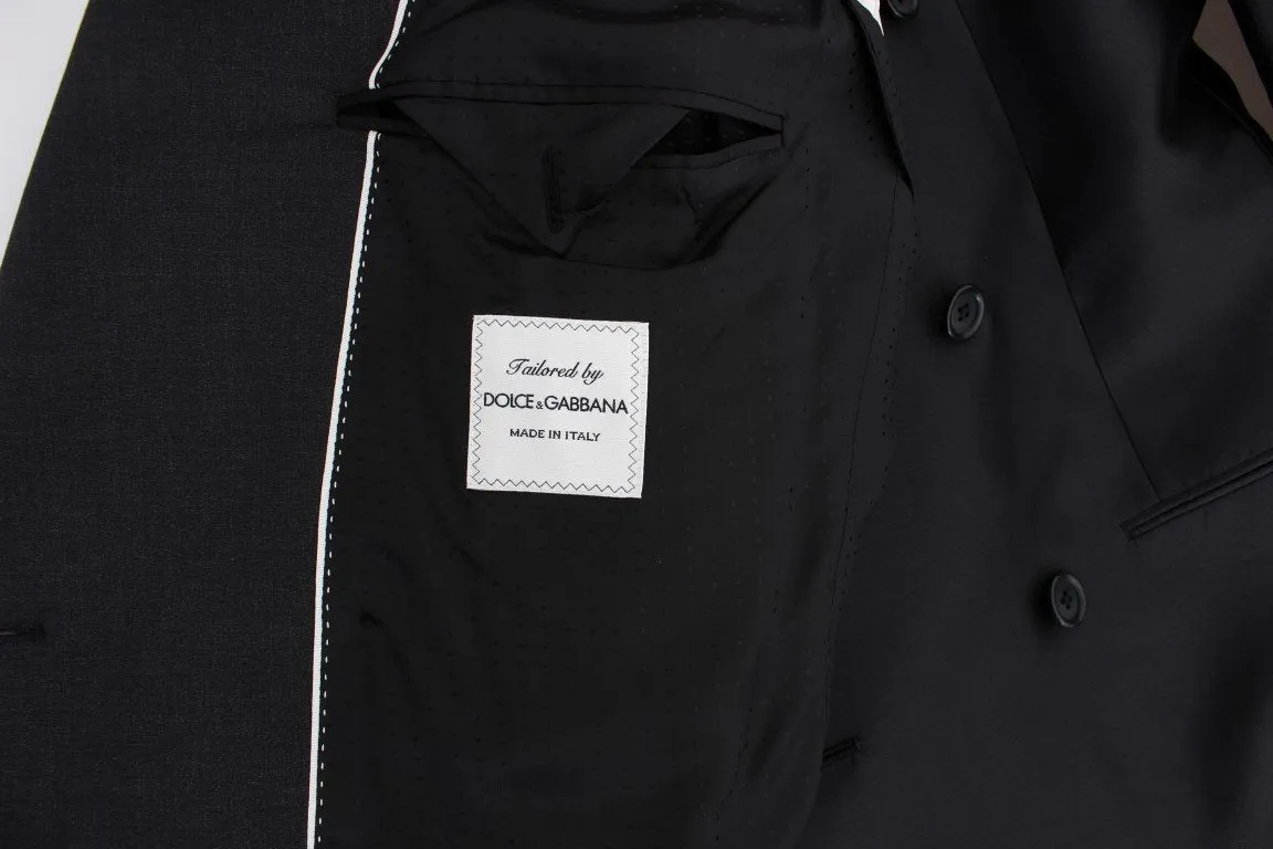 Black Silk Double Breast Slim 4 Piece Suit