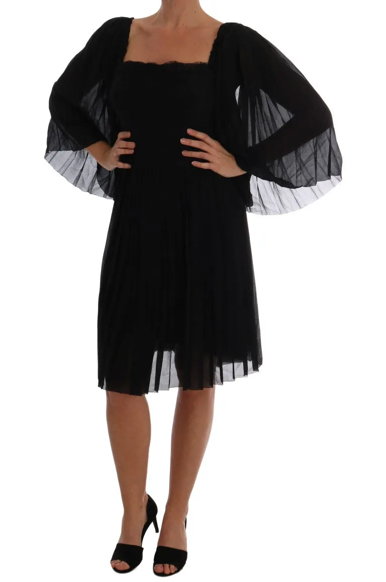 Black Silk Floral Lace Dress