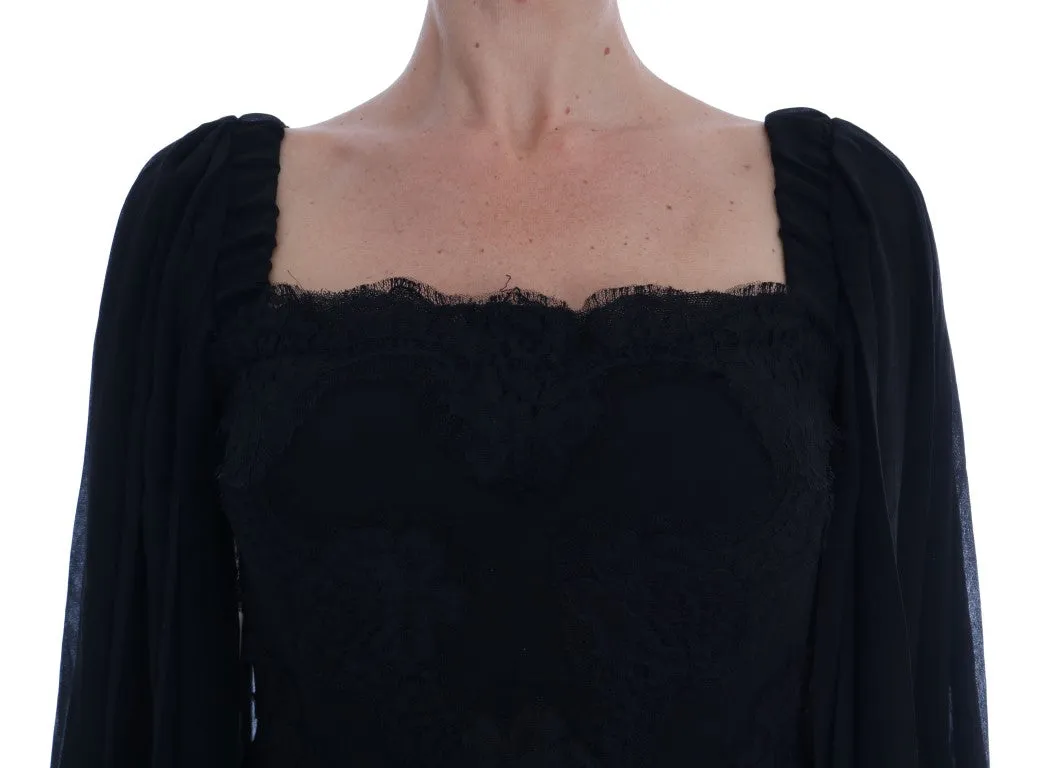 Black Silk Floral Lace Dress
