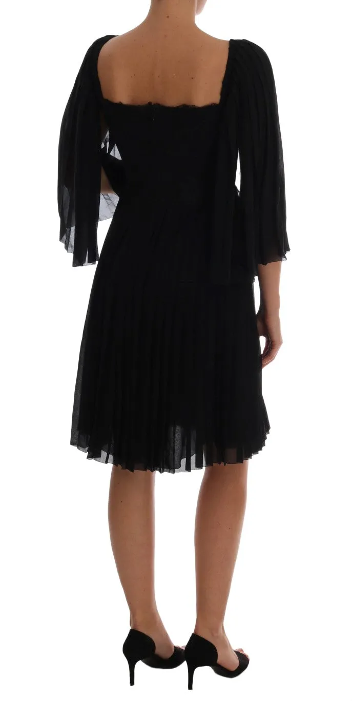 Black Silk Floral Lace Dress