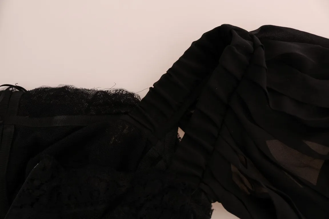 Black Silk Floral Lace Dress
