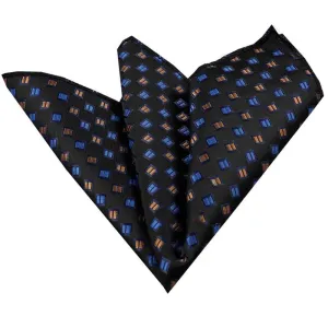 Black with Metallic Blue & Gold Mens Pocket Square - Premium Silk Handkerchiefs for Suits
