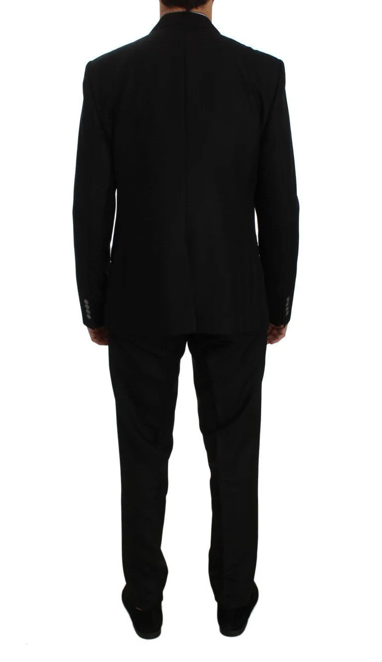 Black Wool Silk Slim Fit 3 Piece Suit