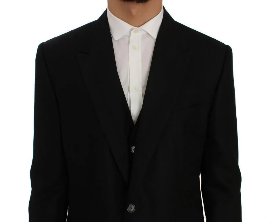 Black Wool Silk Slim Fit 3 Piece Suit
