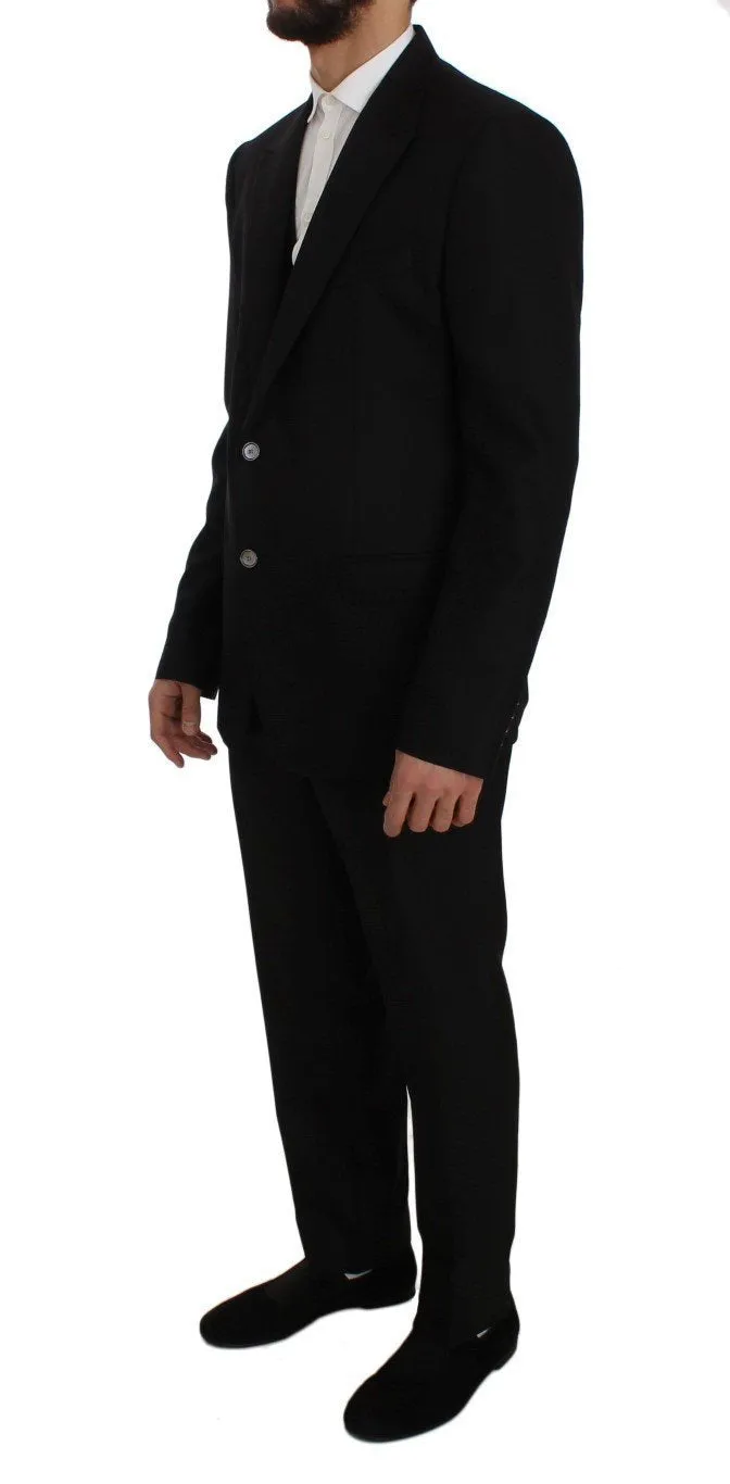 Black Wool Silk Slim Fit 3 Piece Suit