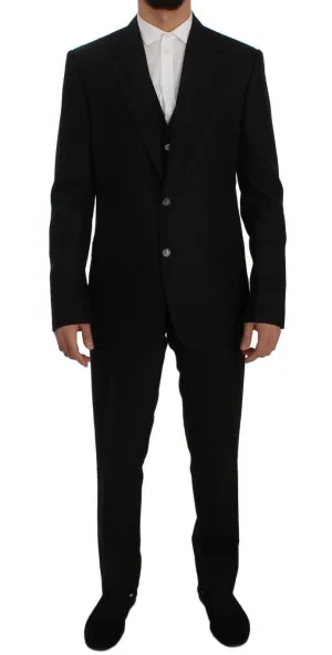 Black Wool Silk Slim Fit 3 Piece Suit