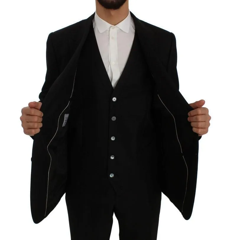 Black Wool Silk Slim Fit 3 Piece Suit