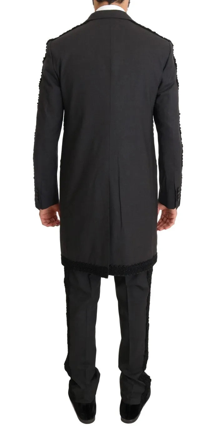 Black Wool Silk Torero Long 3 Piece Suit