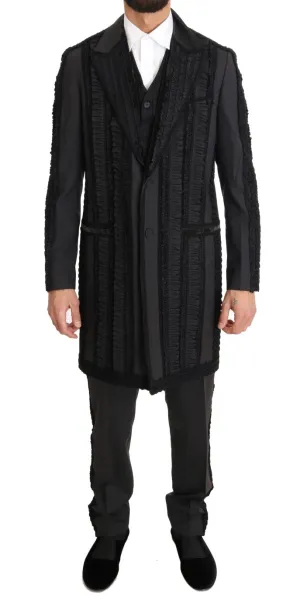 Black Wool Silk Torero Long 3 Piece Suit
