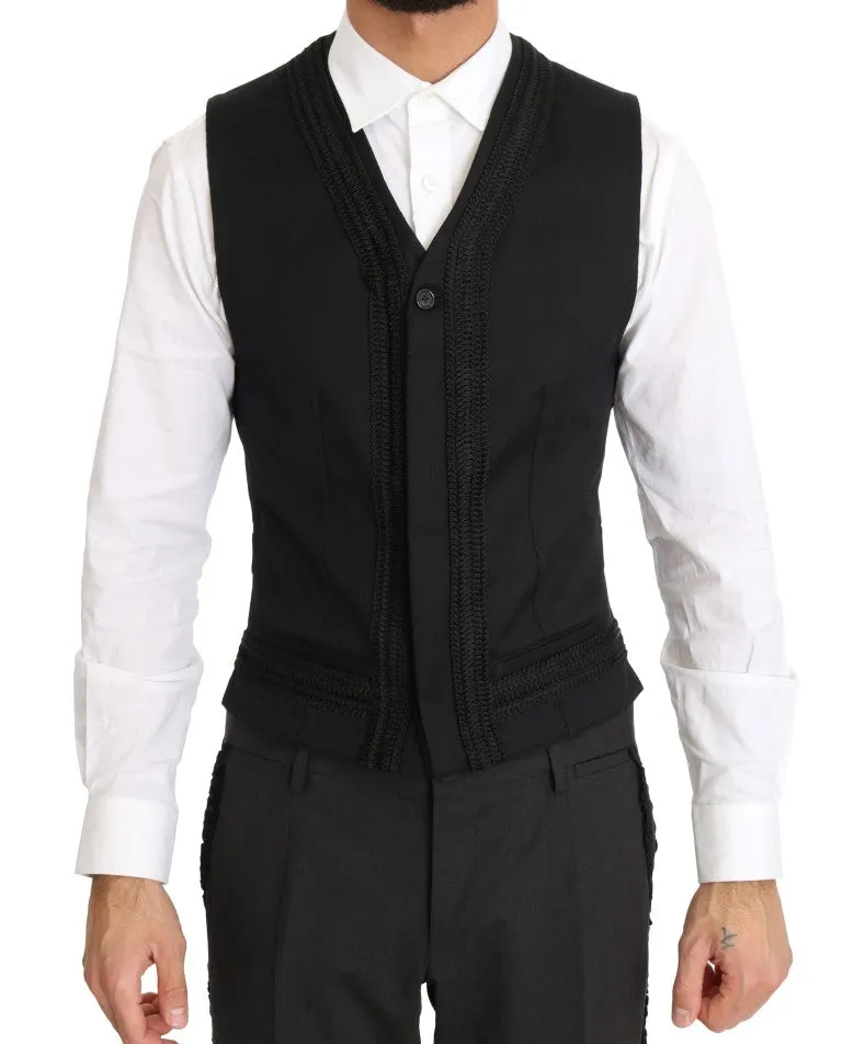 Black Wool Silk Torero Long 3 Piece Suit