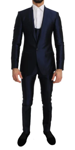 Blue Silk 3 Piece MARTINI Slim Suit