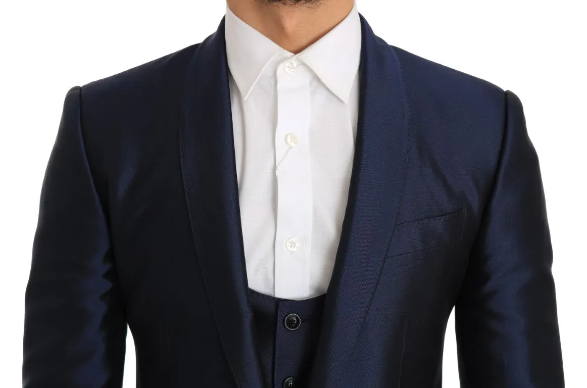 Blue Silk 3 Piece MARTINI Slim Suit