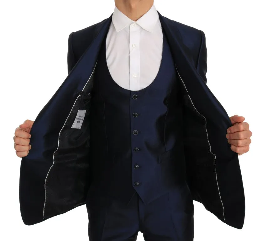 Blue Silk 3 Piece MARTINI Slim Suit