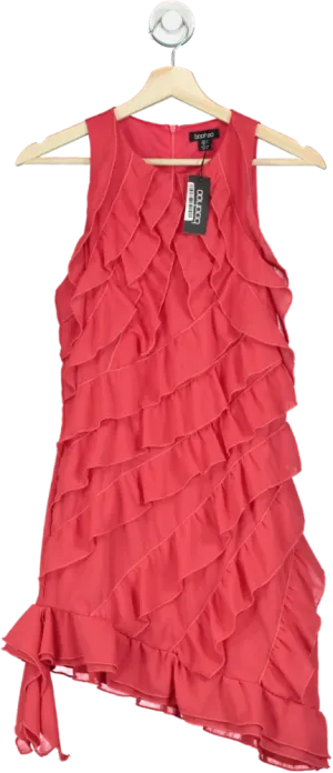 Boohoo Red Ruffle Mini Shift Dress UK 10
