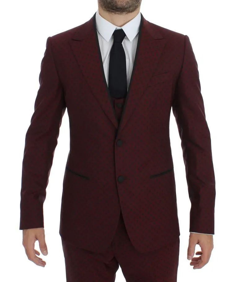 Bordeaux Wool Stretch Slim 3 Piece Suit
