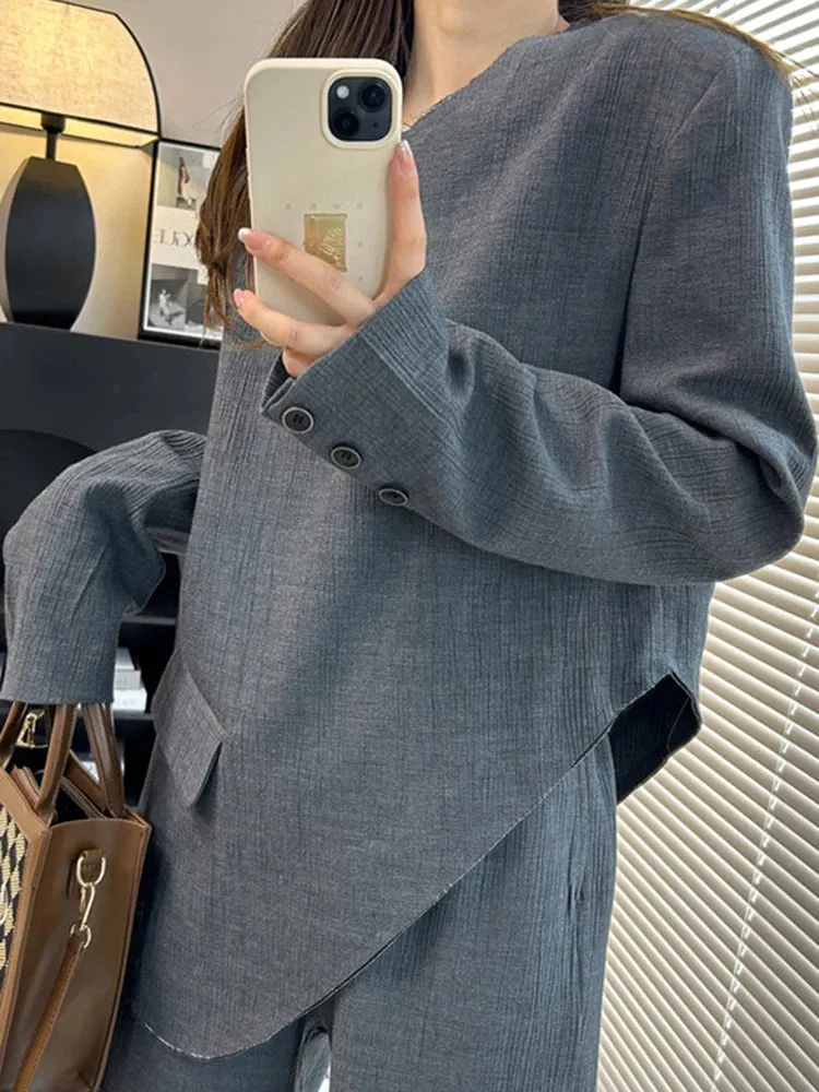 Boutique Fashion Two Piece Blazer & Pant Set For Women Office Irregular Top Suits High Quality 2 Piece Suit
