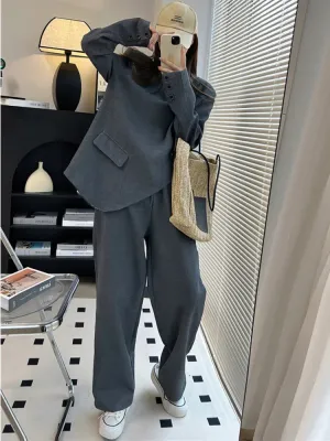 Boutique Fashion Two Piece Blazer & Pant Set For Women Office Irregular Top Suits High Quality 2 Piece Suit