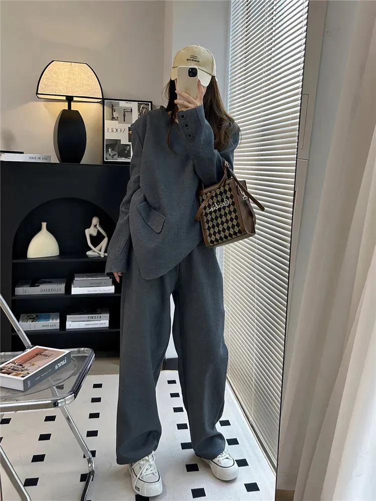 Boutique Fashion Two Piece Blazer & Pant Set For Women Office Irregular Top Suits High Quality 2 Piece Suit